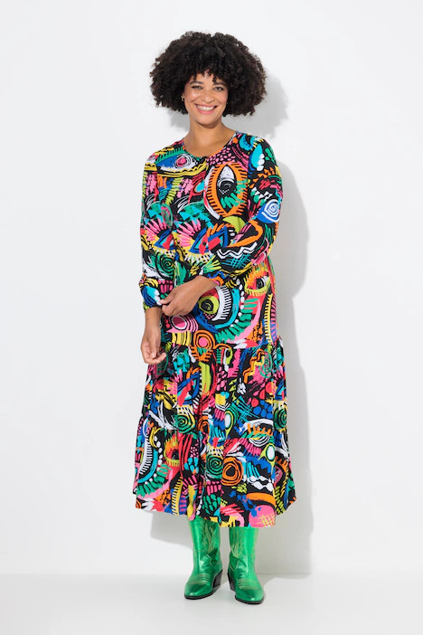 Dress with eye pattern and frills | Ulla Popken - US