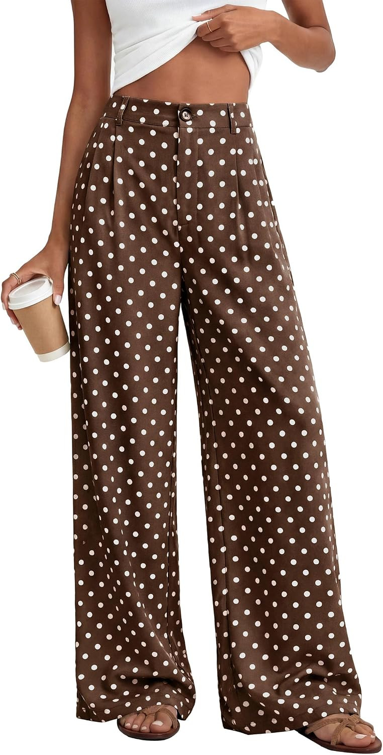 KIRUNDO Wide Leg Pants for Women 2026 Lightweight Flowy Polka Dot Trousers | Amazon (US)