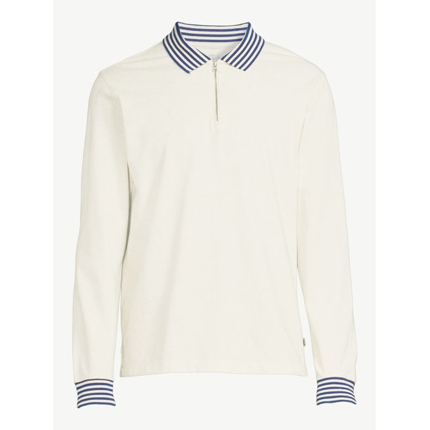 Free Assembly Men's Tipped Stretch Pique Zip Polo Shirt with Long Sleeves - Walmart.com | Walmart (US)