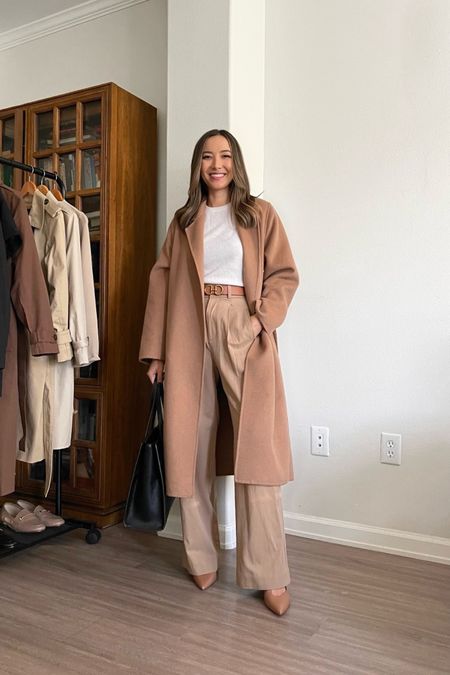 Similar popular tailored work pants from Abercombie on sale for 30% off + extra 15% off with code CYBERAF - I wear xs 
Wearing Everlane trousers 00 30”
Comfy work heels on sale at Nordstrom
Mango camel coat xs 

Workwear / fall / winter classic work style  

#LTKworkwear #LTKunder100 #LTKCyberweek