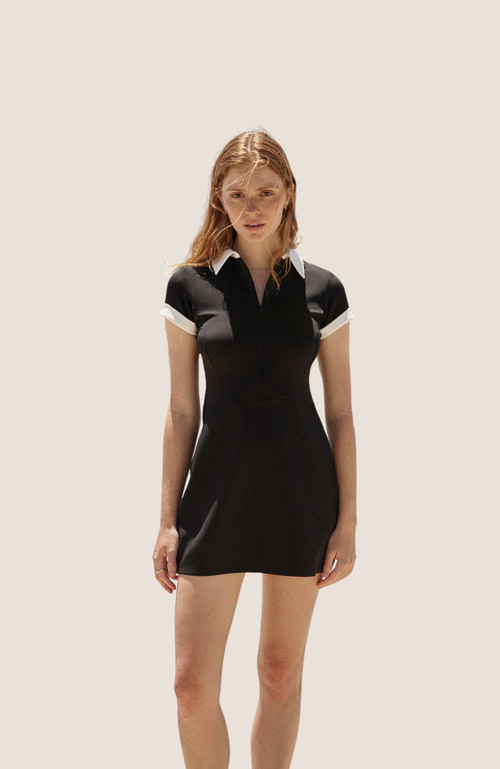 Goldie Byrd Contrast Collar Dress, black mini dress with white collar for a Gone Girl costume