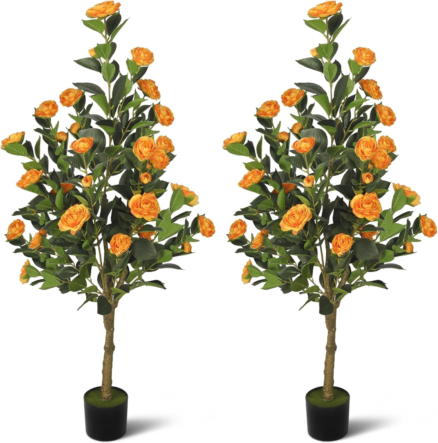 2-Pack 4FT Artificial Camellia Tree,Realistic Fake Potted Plants with Flowers&Planters,Indoor/Out... | Amazon (US)