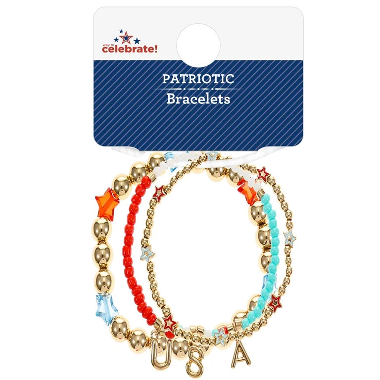 Way to Celebrate Americana Patriotic Charmy Stretch Bracelet Set - Walmart.com | Walmart (US)