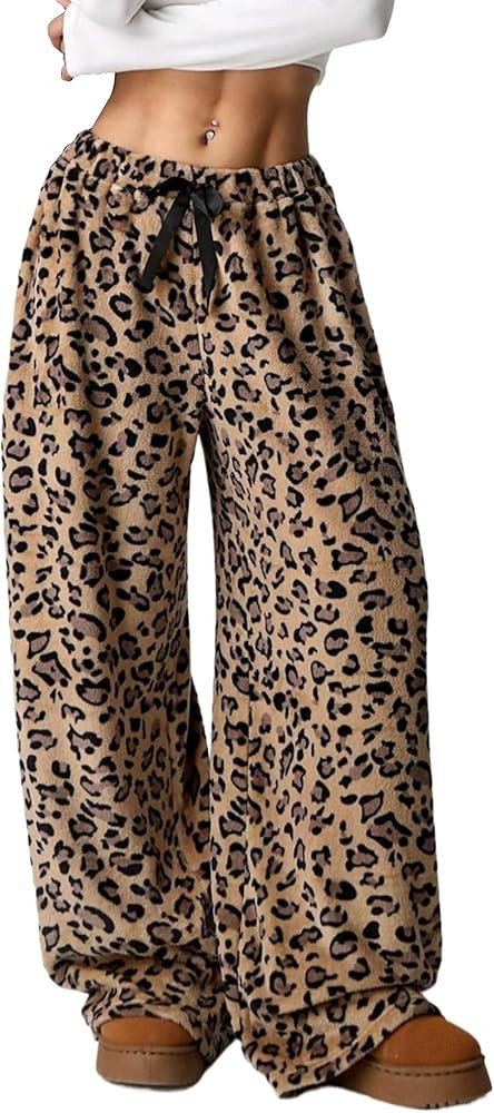 Leopard Pants Women Therian Fuzzy Pajama Pants Y2k Cheetah Pants Grunge High Waisted Fluffy Pants | Amazon (US)