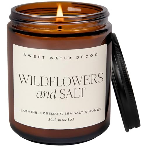 Sweet Water Decor Wildflowers and Salt Soy Candle | Lemon, Rosemary, Leafy Green and Jasmine Scented Candles for Home | 9oz Amber Jar + Black Lid, 40+ Hour Burn Time, Made in the USA | Amazon (US)