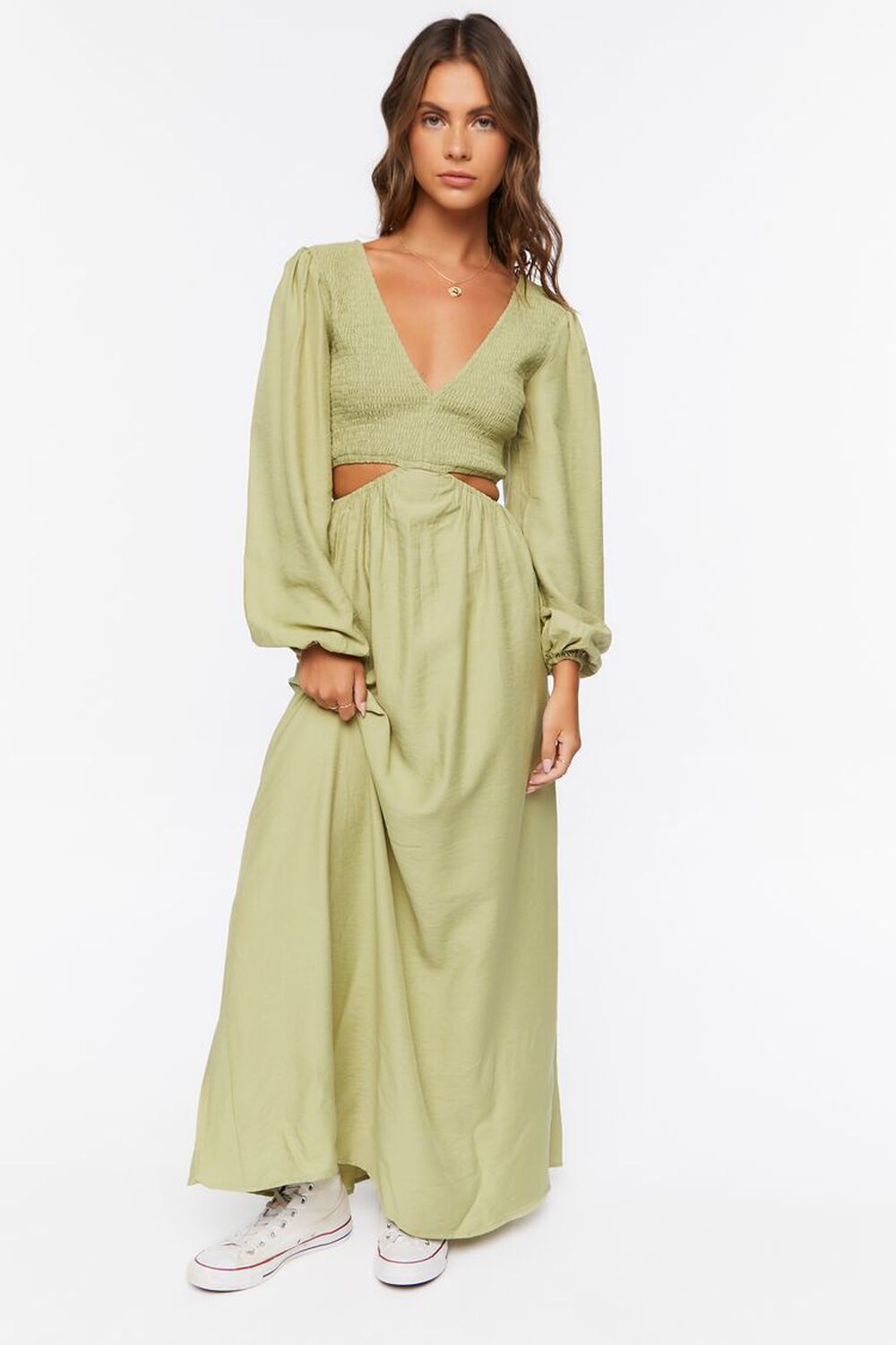 Balloon-Sleeve Cutout Maxi Dress | Forever 21 | Forever 21 (US)