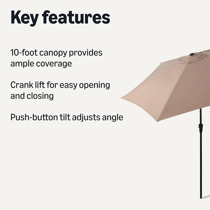 Amazon Basics Patio Umbrella with Crank Lift and Push Button Tilt, 10 Foot, Tan | Amazon (US)