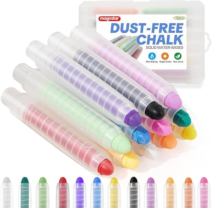 Dustless Chalk for Kids, 12 Pcs Non-Toxic Washable Sidewalk Chalk Pens, Vibrant Colored Chalk for... | Amazon (US)