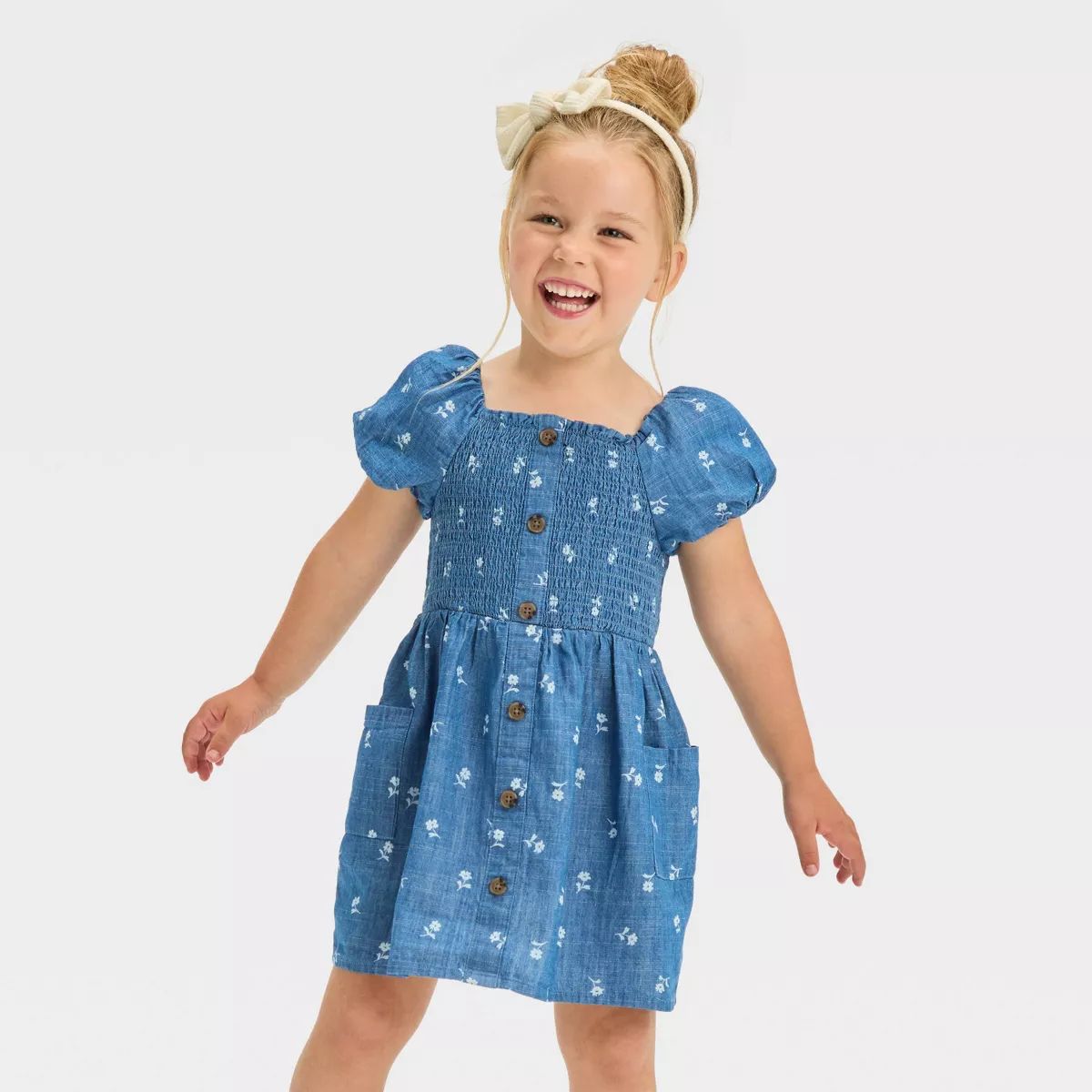 Toddler Girls' Floral Dress - Cat & Jack™ Blue 12M | Target