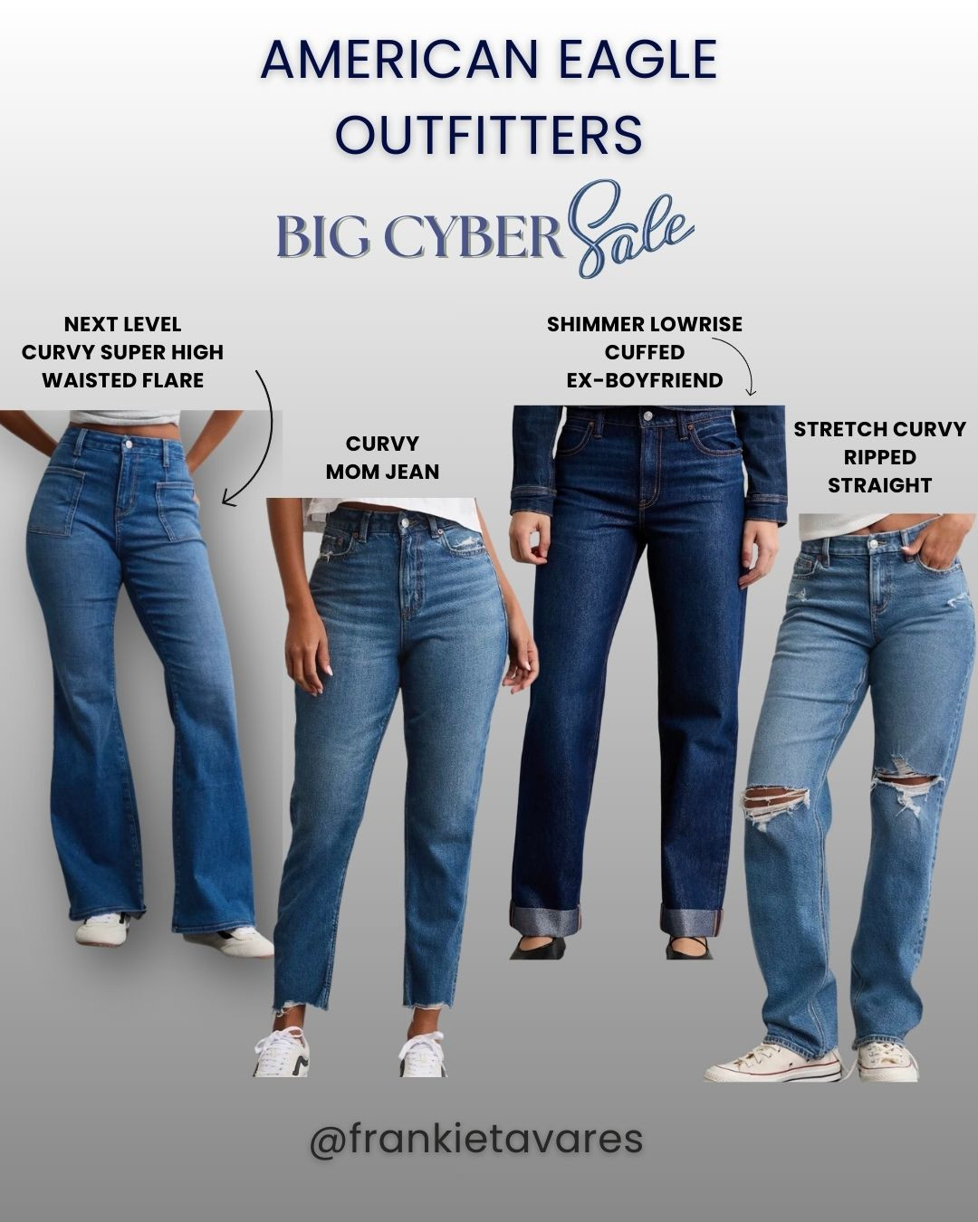 🚨 Selling Fast- American Eagle is still running Cyber Sales so hurry and grab your favorite jeans 👖 while deals last! I got mine 🤗
#americaneagle #cybersales #curvy #trending #frankietavares 
 

#LTKSaleAlert #LTKmomlife #LTKMidsize
