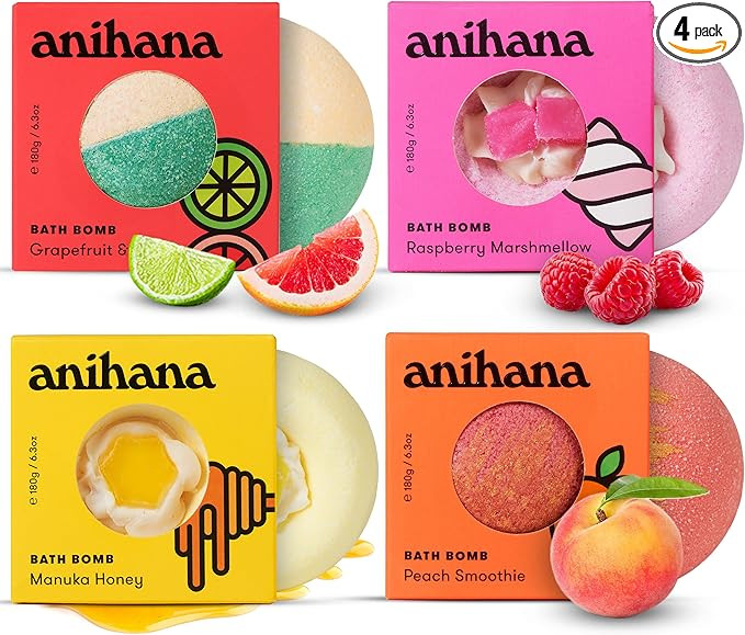 ANIHANA Bath Bombs Variety with Coconut Oil, Paraben Free, Hand-Crafted Luxury Fizzers, Raspberry... | Amazon (US)