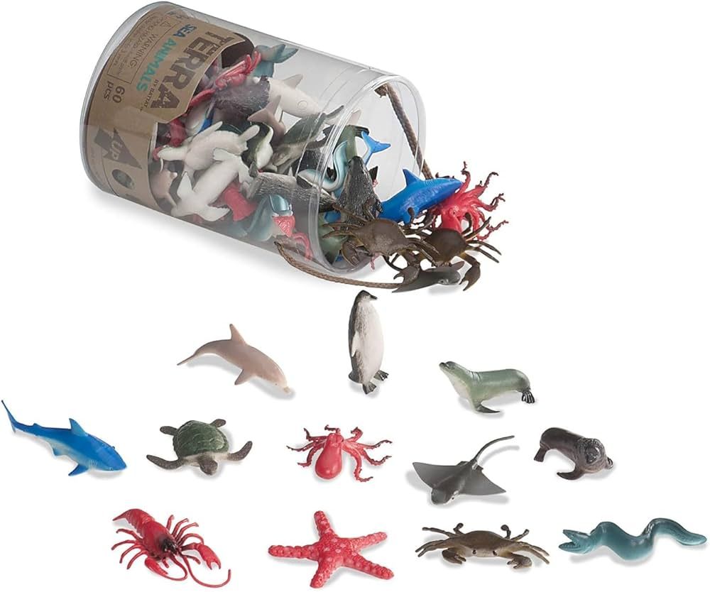 Terra by Battat - 60 Pcs Ocean Animal Figurines - Plastic Mini Sea Animal Toys - Sharks, Dolphins... | Amazon (US)