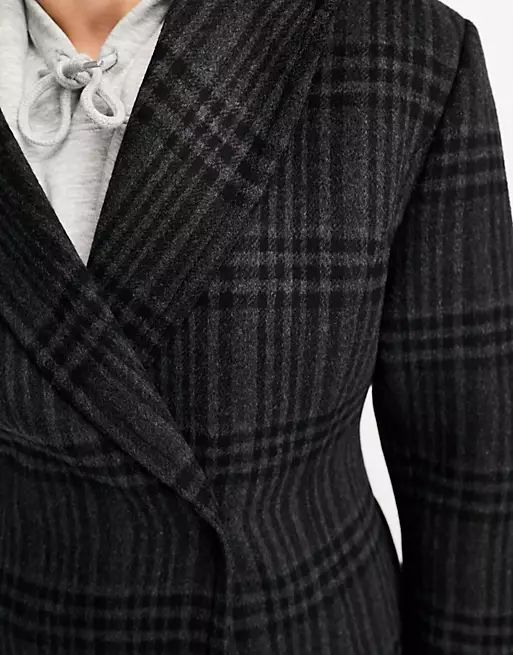 Weekday Delila wool blend sleek structured coat in dark gray check | ASOS (Global)