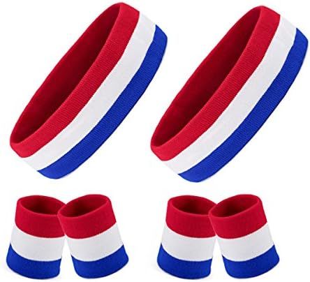 Striped Sweatbands Set, Sports Headband and Wristbands Sweatbands Colorful Cotton Striped Sweatband  | Amazon (US)