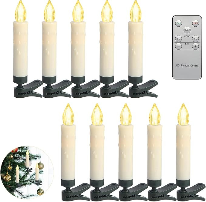 10 PCS Christmas Tree Clip on Candles, LED Christmas Candles Light Battery Operated with Remote T... | Amazon (US)