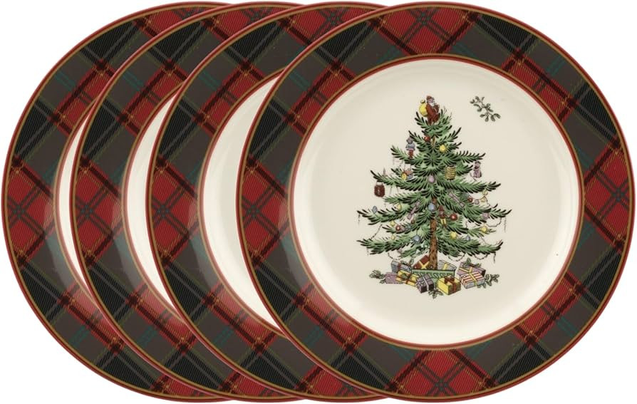 Spode Christmas Tree Tartan Salad Plate (Set of 4) - 7.75" Earthenware Plate, Holiday Tableware f... | Amazon (US)