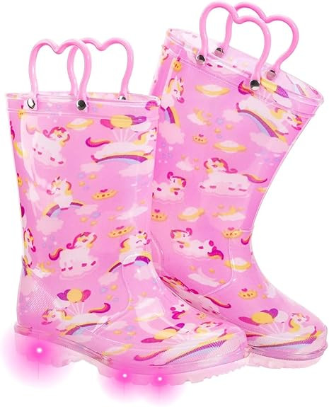 Toddler Kids Rain Boots Boys Girls Light Up Waterproof Boot with Handles       Send to LogieInsta... | Amazon (US)