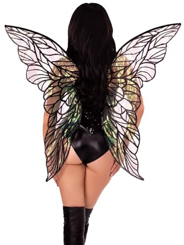 Leg Avenue Women's Assorted Iridescent Wings Adult Fairy Costume, Black, One Size | Amazon (US)