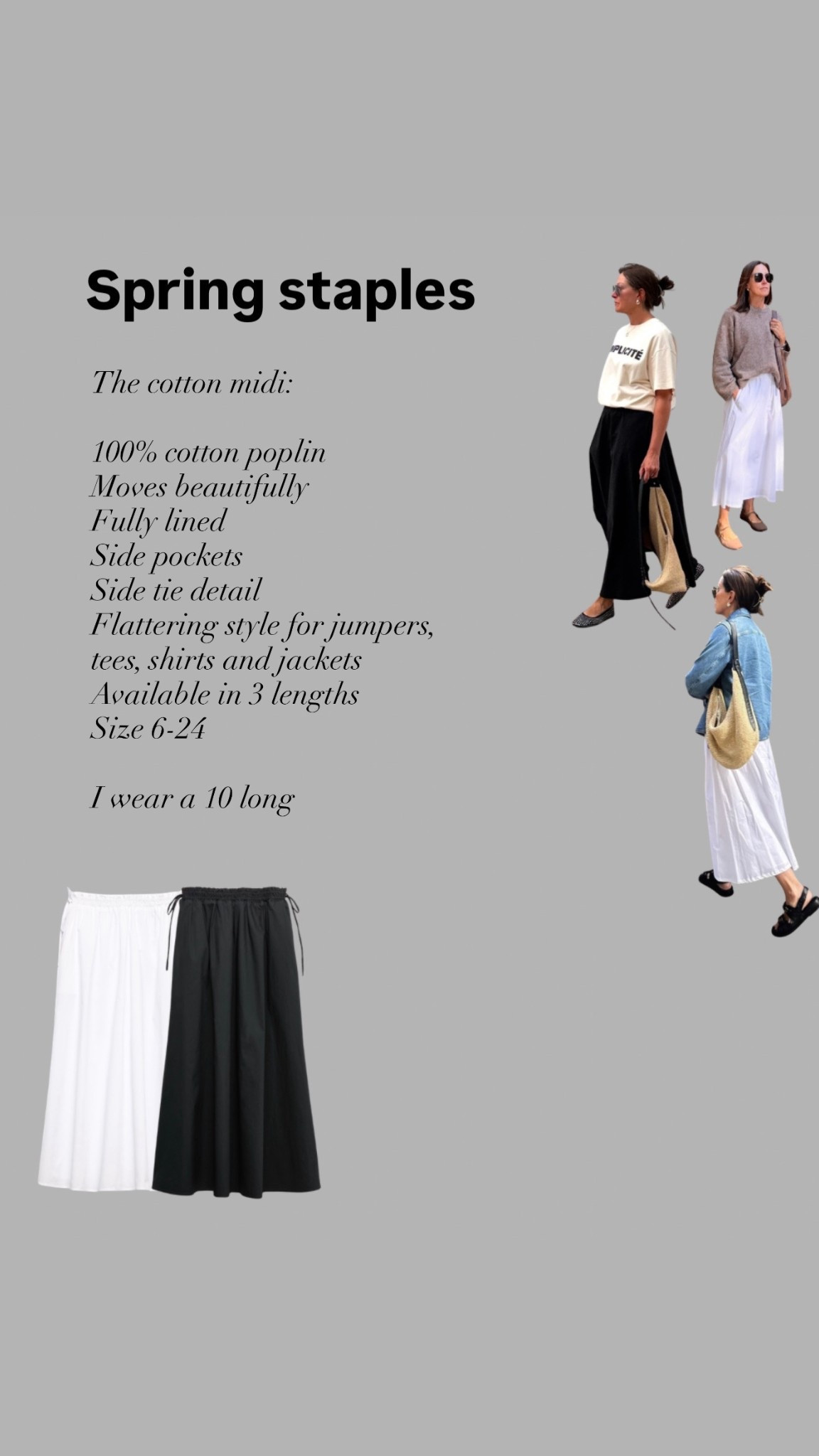 A summer skirt in cool, cotton poplin is a lovely way to feel summery with minimal effort. Pair with tees and vests when it warms up, or denim jackets and sweatshirts if you’re feeling a bit chilly. This one is in 3 lengths and has pockets x

#LTKstyletip #LTKspring #LTKover50style