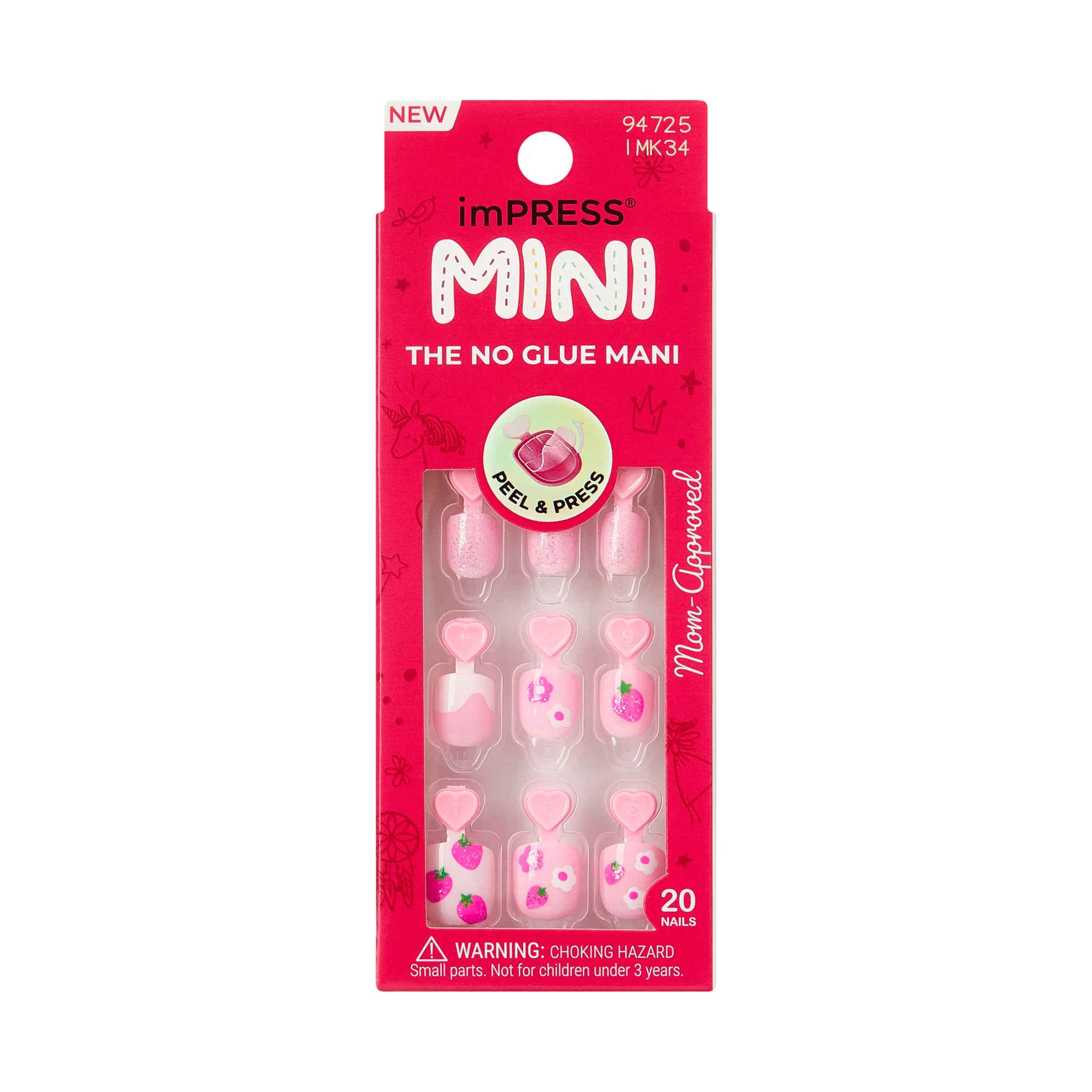 KISS imPRESS  Press on Nails, Berry Cute, Pink, Kids Squoval, 20 Count | Walmart (US)