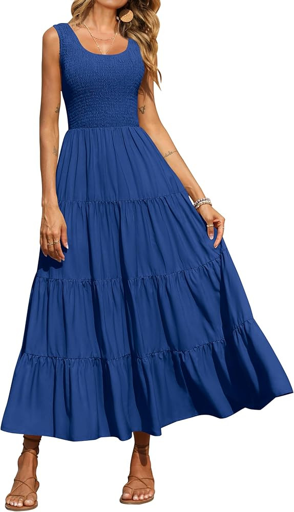 PRETTYGARDEN Women's 2025 Casual Loose Plain Maxi Sundress Smocked Tank Dress Sleeveless Summer B... | Amazon (US)