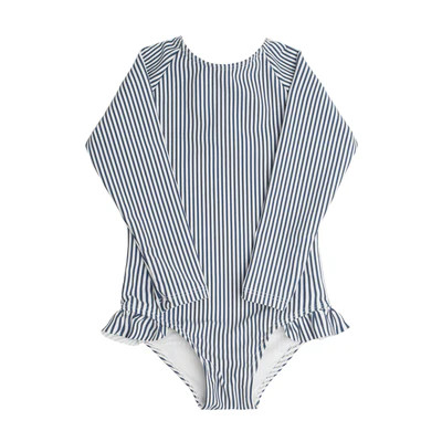 girls navy stripe rashguard one piece | minnow