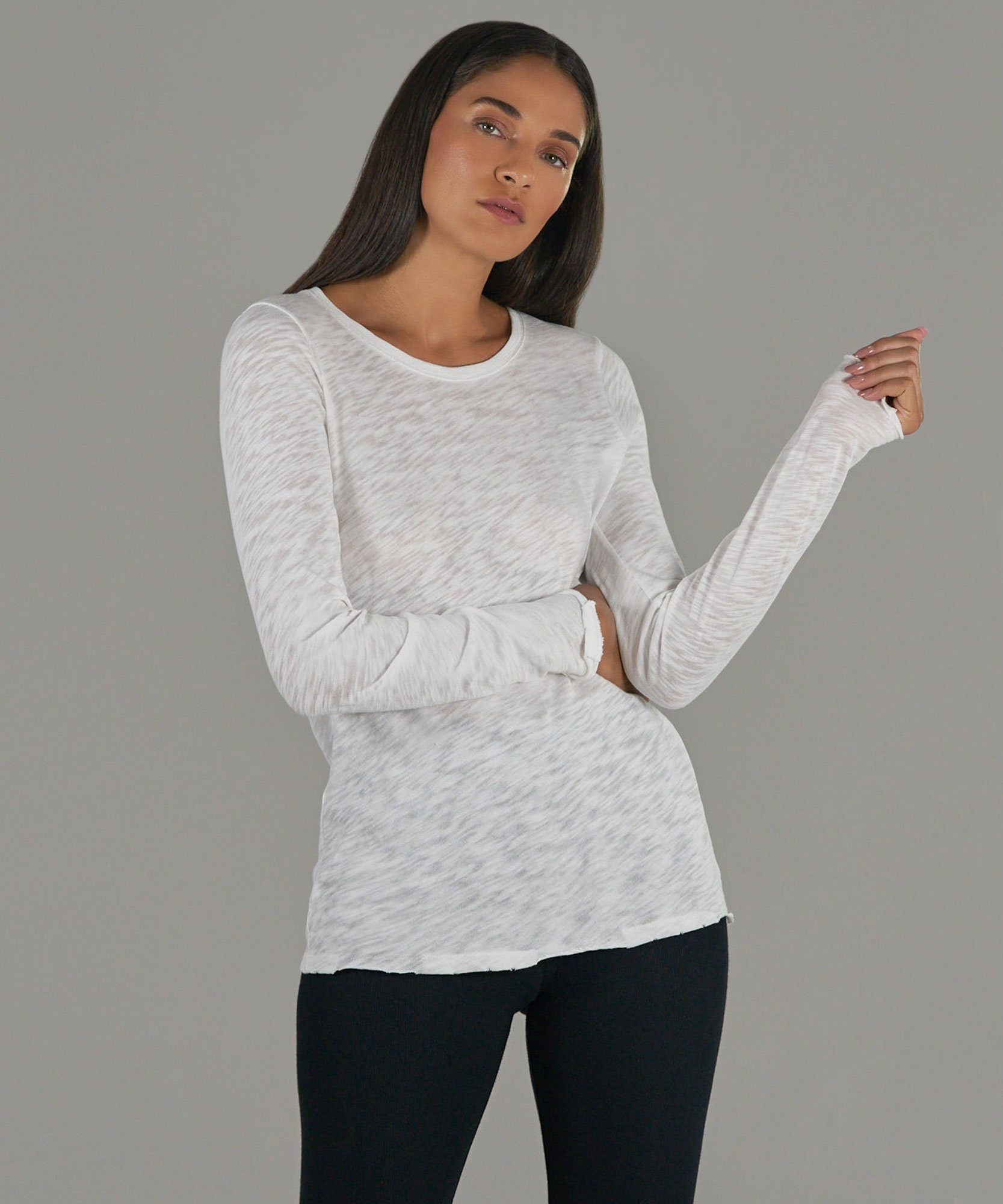 Slub Jersey Long Sleeve Destroyed Wash Tee - White | ATM Collection