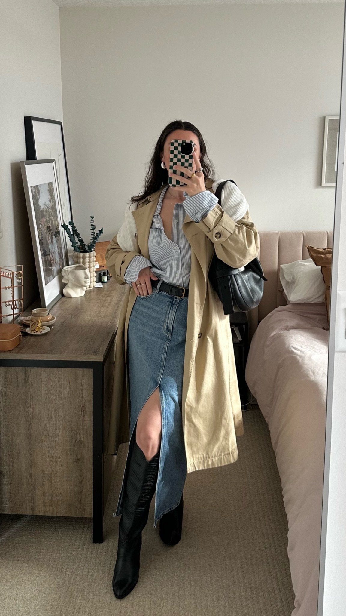 spring outfit, spring style, trench coat styling, denim maxi skirt, classic style, outfit ideas, black western boots, cowboy boots, capsule wardrobe

#LTKstyletip #LTKSeasonal #LTKGiftGuide