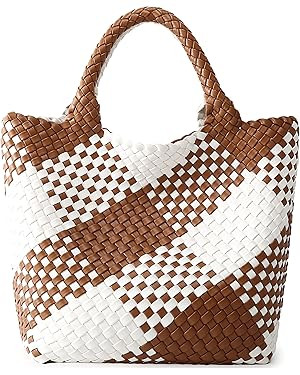 Queenoris Woven Bag for Women, Vegan Leather Tote Bag Large Summer Beach Travel Handbag and Purse... | Amazon (US)