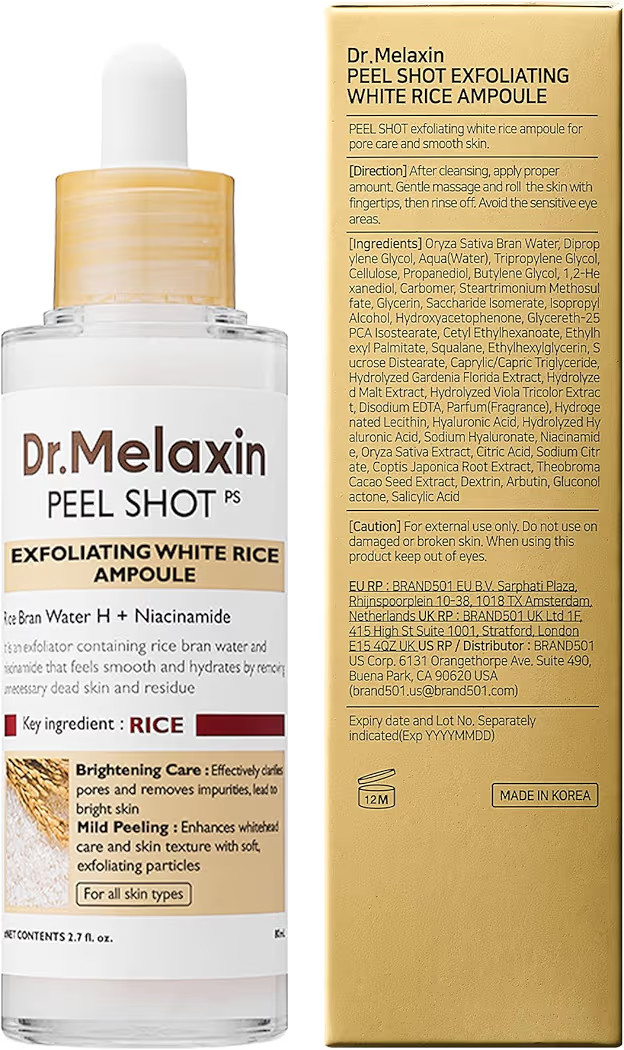 Dr.Melaxin Peel Shot Glow White Rice Peeling Ampoule, Soft Exfoliating Face and Body Scrub Dead S... | Amazon (US)