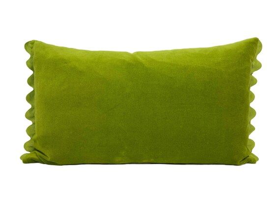 Lime Green Velvet Lumbar Pillow Cover with Ric Rac Trim | Etsy | Etsy (US)