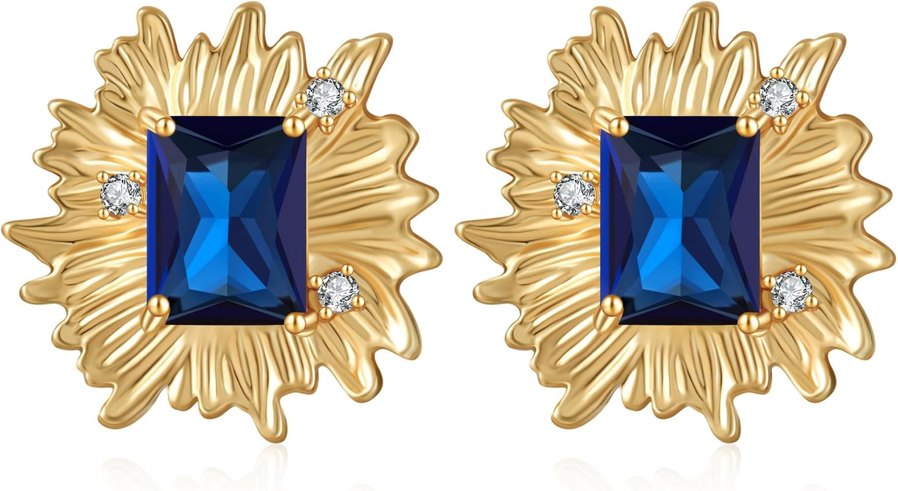 Vintage Chunky Gold Cubic Zirconia Statement Earrings Studs,Hypoallergenic Dainty Large 14k Gold ... | Amazon (US)