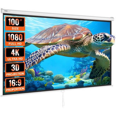 VEVOR Manual Projector Screen, 100 inch 16:9 4K 1080 HD Retractable Pull Down Projector Screen, Auto-Locking Portable Movie Screen, Black+White | Target