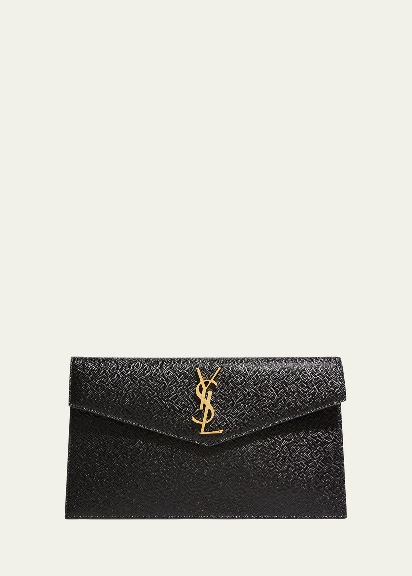 Saint Laurent Uptown YSL Pouch in Grained Leather | Bergdorf Goodman