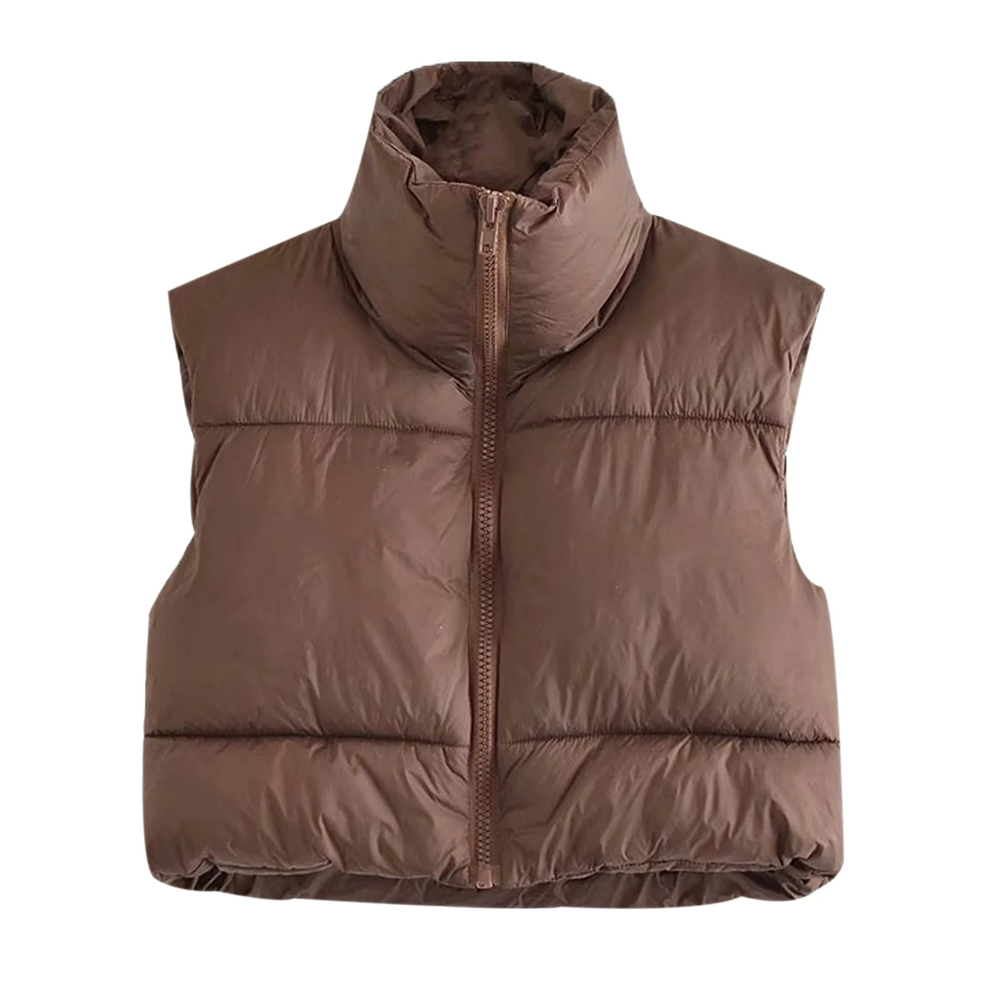Lentta Womens Zip Up Stand Collar Sleeveless Padded Cropped Puffer Vest (Brown-L) - Walmart.com | Walmart (US)