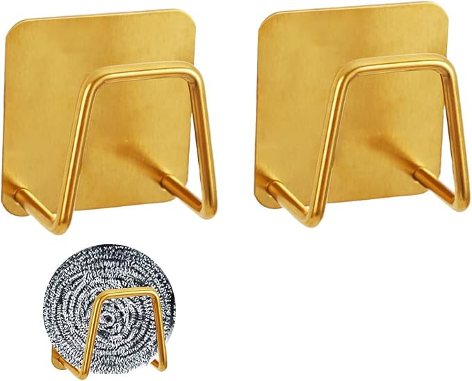 2Pcs Adhesive Sponge Holder for Kitchen Sink Essentials,Stainless Steel Dish Sponge Holder for Si... | Amazon (US)