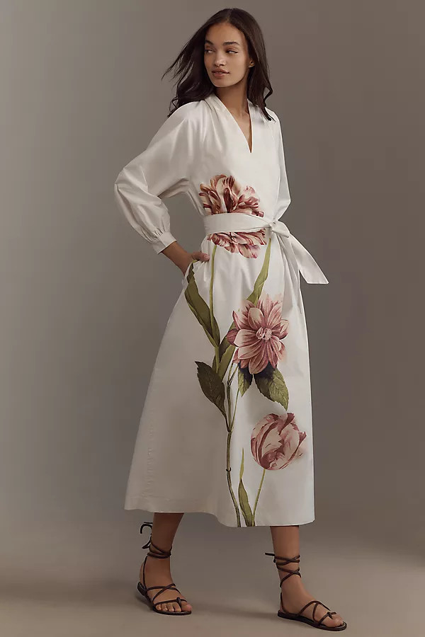 By Anthropologie Belted V-Neck Midi Dress | Anthropologie (US)