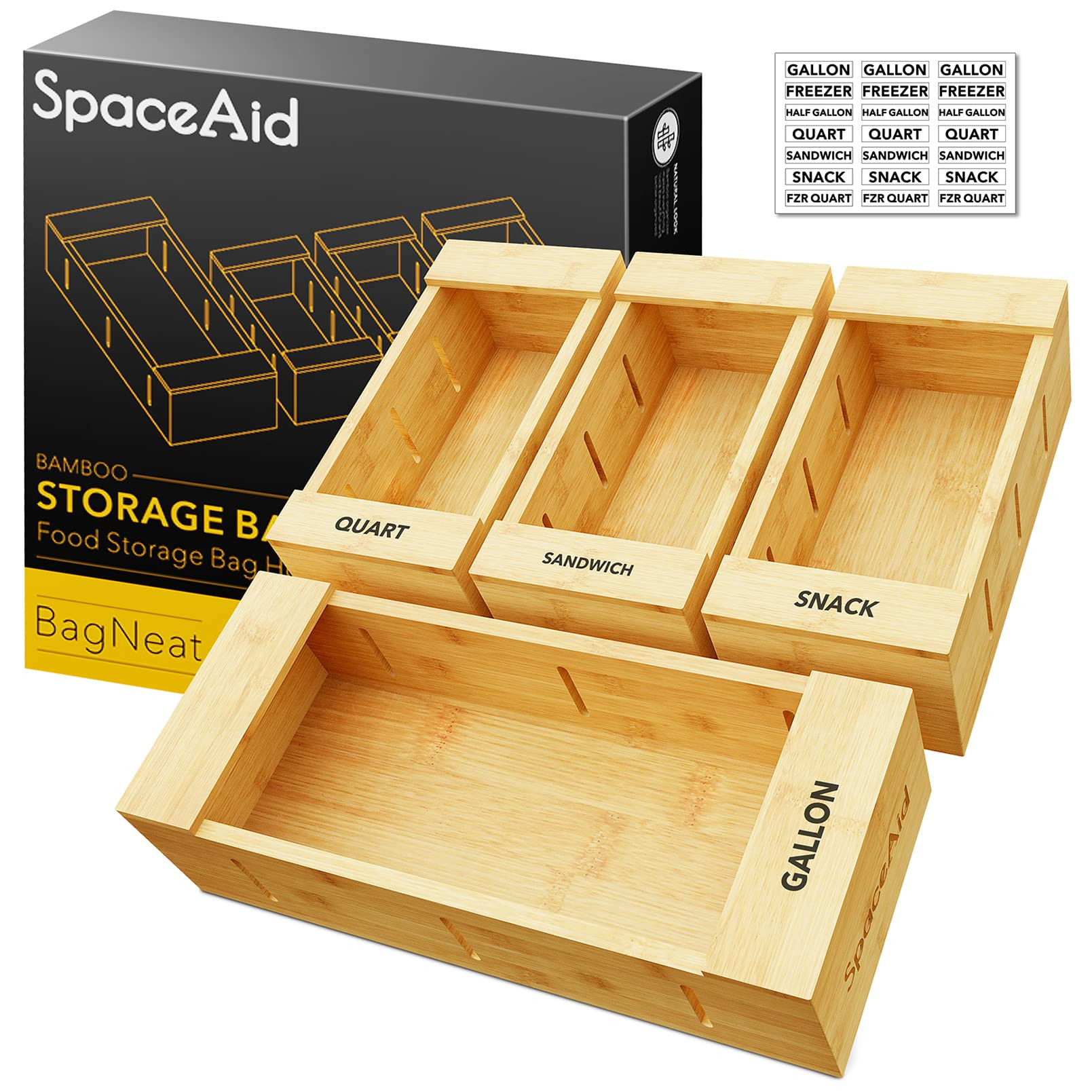 SpaceAid Bag Storage Organizer for Kitchen Drawer, Bamboo Organizer, Compatible with Gallon, Quar... | Amazon (US)
