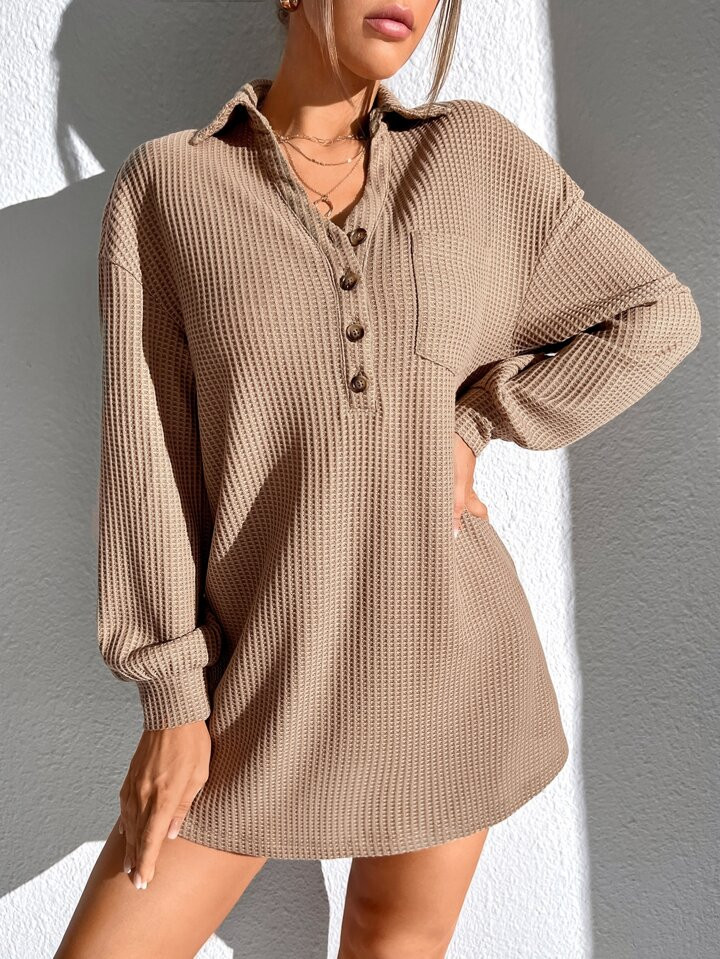 SHEIN Essnce Waffle Knit Patched Pocket Drop Shoulder Dress4.75(500+) | SHEIN