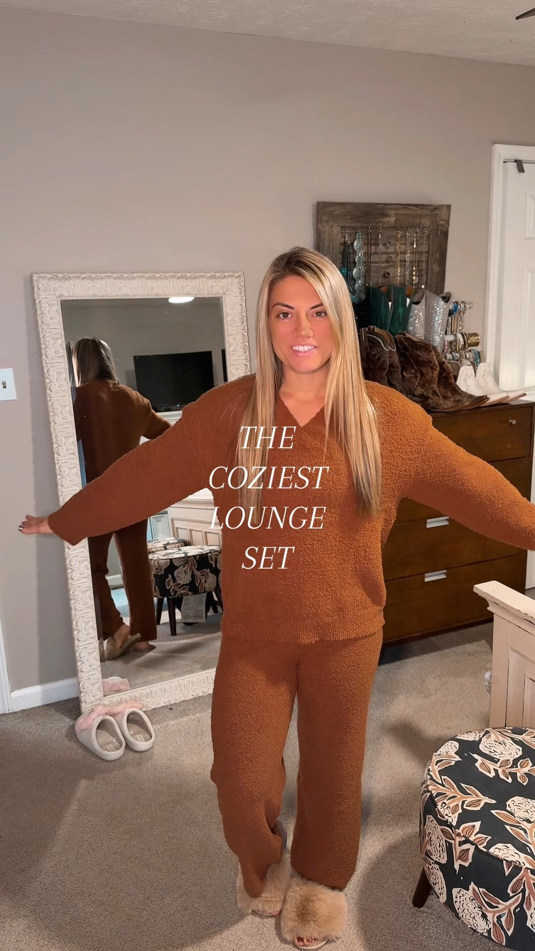 So soft and cozy, fits TTS but a size up for a more slouchy look would work!! Great for a gift or for yourself! Lounge around the house or run errands, either way it’s the perfect set! 

#LTKSeasonal #LTKmomlife #LTKootd
