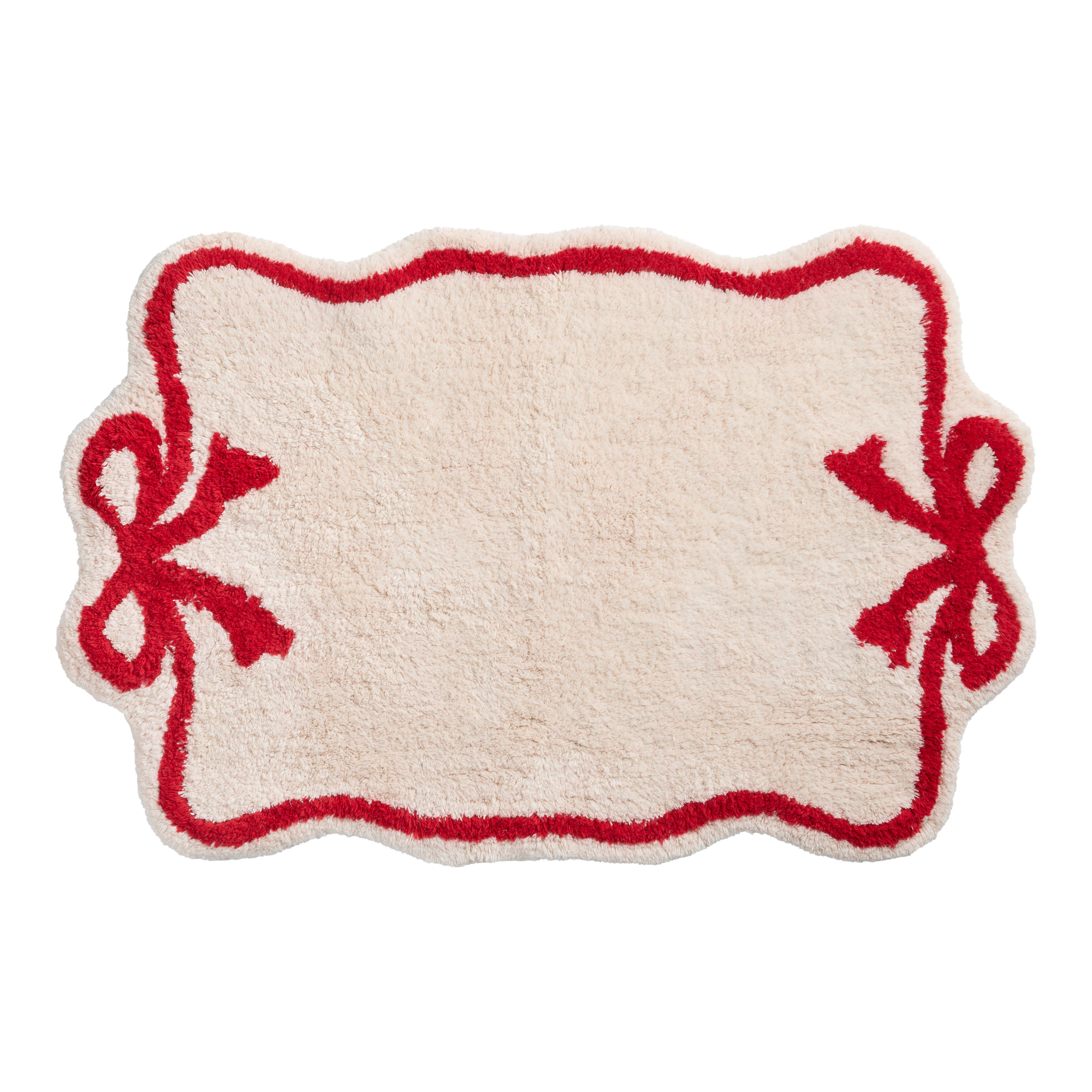 Red and Ivory Bow Tufted Bath Mat | World Market