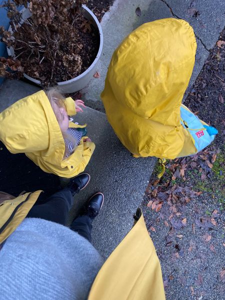 Little ducklings on the way to school 🐥 it was a rainy morning and we all matched in our yellow rain coats on the way to school. My kids also wore their Hunter rain boots. Love that they have held up so that they are being passed down between the two of them 

#LTKfamily #LTKkids