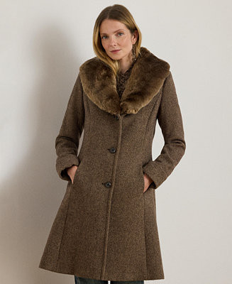 Women's Faux-Fur-Collar Coat | Macy's