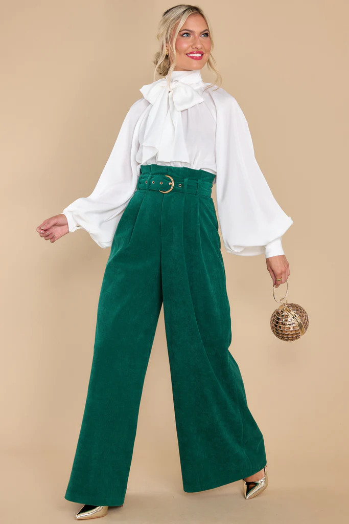 Keeping It Classy Emerald Corduroy Pants | Red Dress 