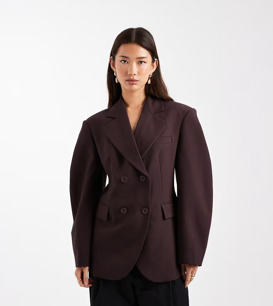 ASOS DESIGN – Eleganter, zweireihiger Blazer in Schokobraun mit Cocoon-Ärmeln-Brown | ASOS (Global)