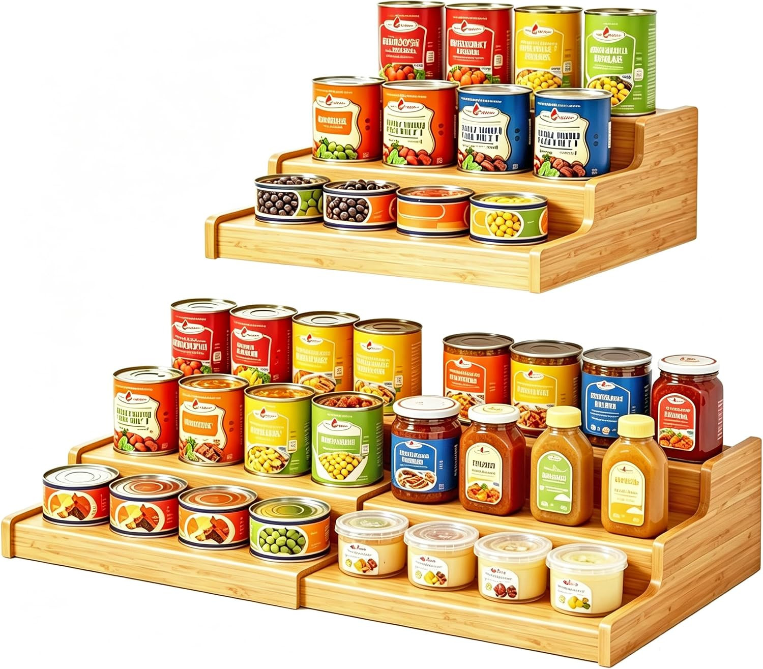 Expandable Bamboo Can Storage Display for Pantry, Easy-Access 3-Tier Adjustable Can Organizer Shelf for Cabinets, Canned Goods & Food Storage, Soda Can Organizer Holds Up to 24 Cans (Patent Pending) | Amazon (US)