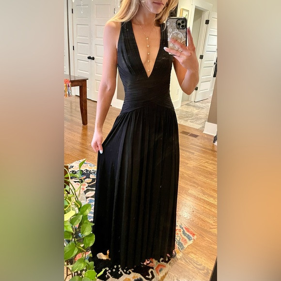 BCBGMaxazria Plunge Neck Black Maxi Dress/Gown | Poshmark