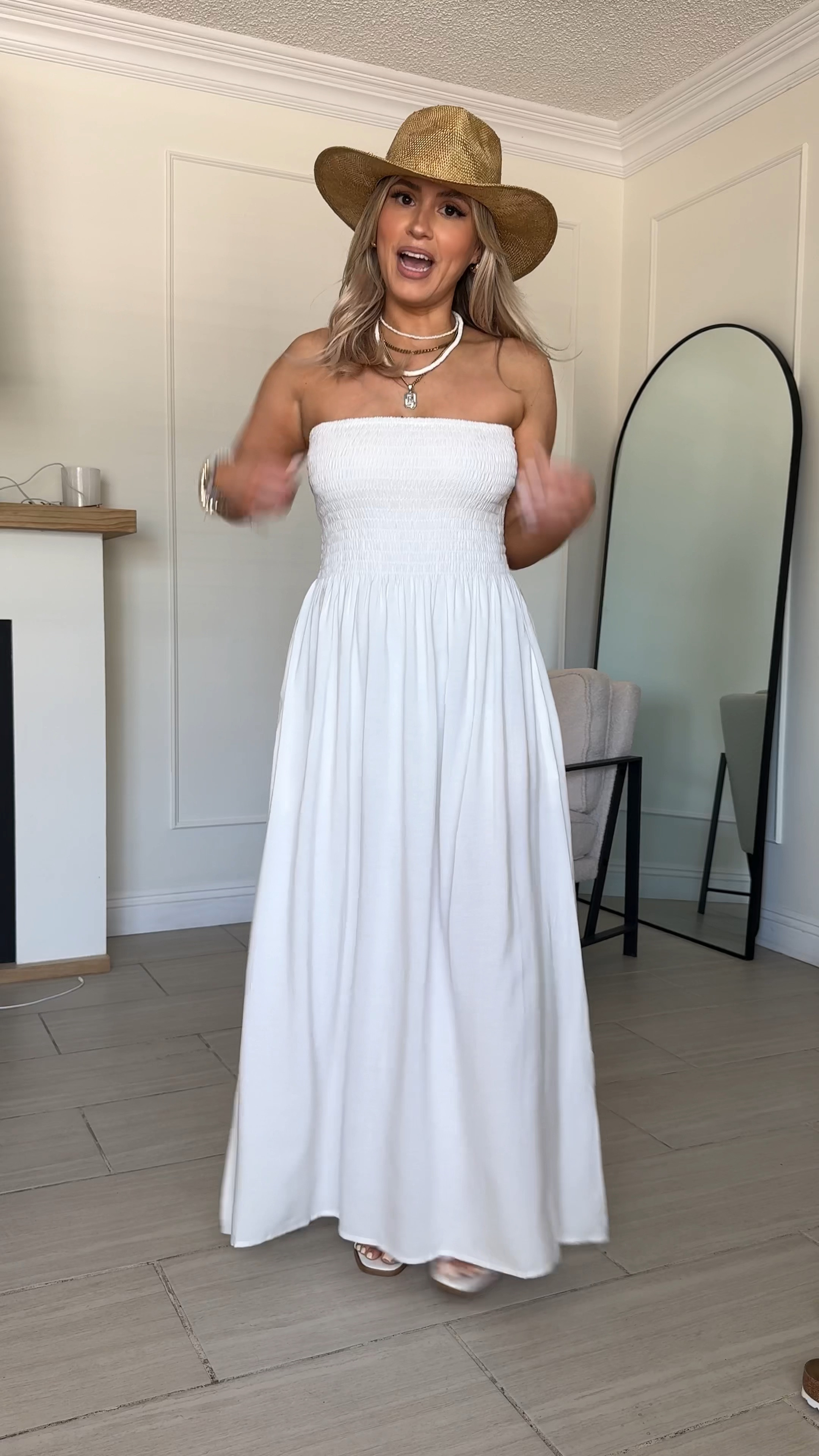 Perfect casual white dress for summer! Simple but cute - has pockets + really nice fresh breathable material. 

✔️ I’m wearing a small
✔️ I am wearing nippies, but I linked two of my absolute favorite bras that I own, love and vouch for (if you need more support).
✔️ this dress is perfect for maternity! Oh, you would love it for a growing belly! 
✔️ you’re definitely gonna want to wear nude undergarments just in case, but it wasn’t very see-through to me. 
✔️ I linked my all-time favorite flexible hold shape wear shorts. 
✔️ I love to layer my necklaces and bracelets, so I linked everything that I am wearing! 

#LTKFindsUnder50 #LTKU #LTKStyleTip