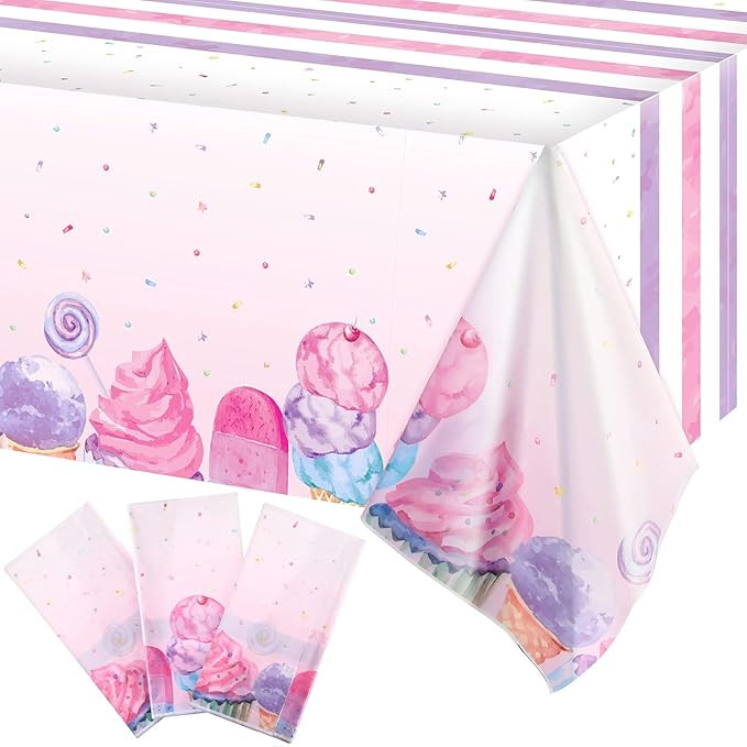 3 Pieces Ice Cream Party Tablecloth Ice Cream Table Cover Disposable Plastic Tablecloth Summer Pa... | Amazon (US)