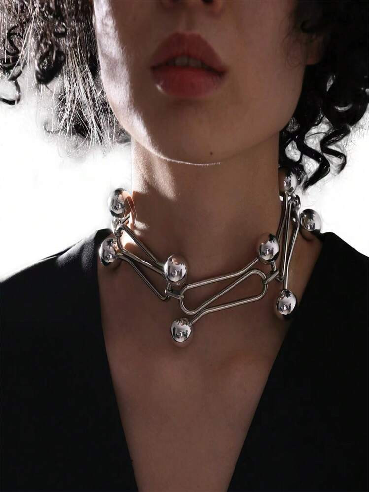 Unique Design Personalized Exaggerated Decorative Metal Necklace Punk Style Futuristic Accessory | SHEIN
